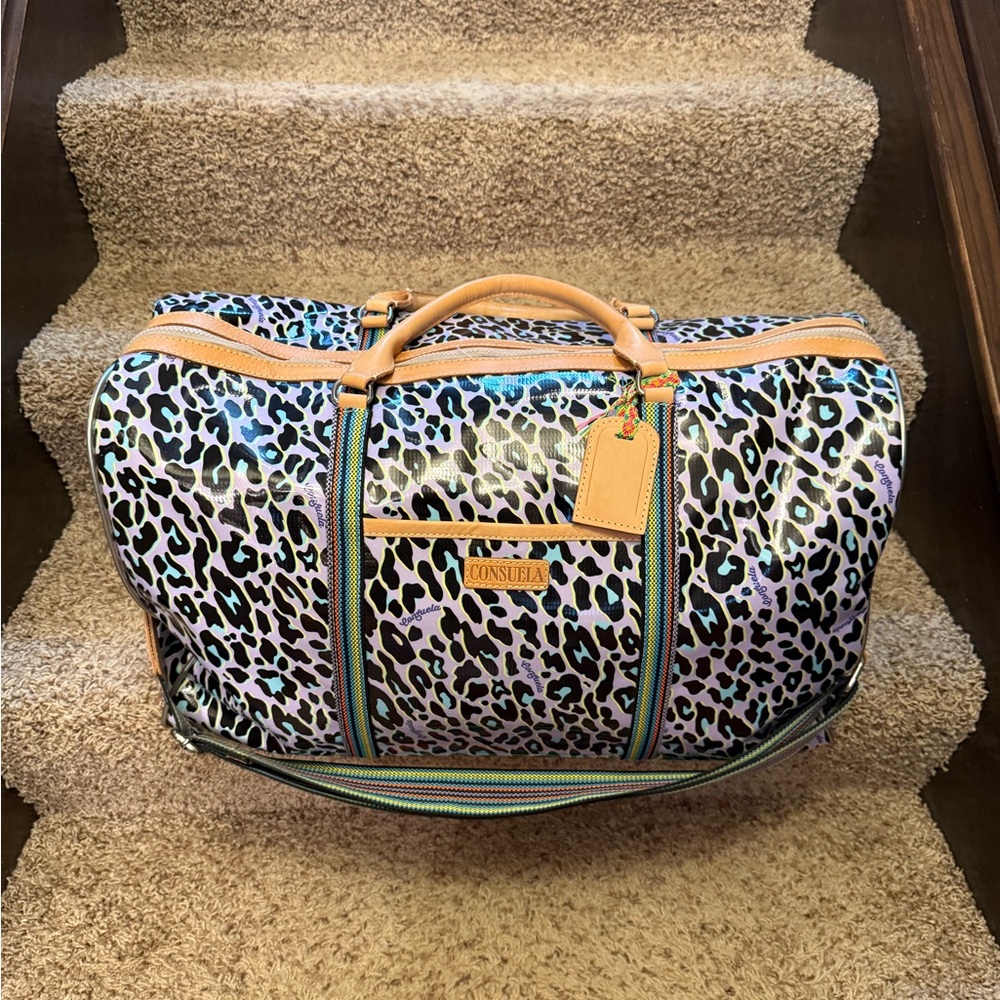 Consuela Black and Tan Leopard Print Travel Bag